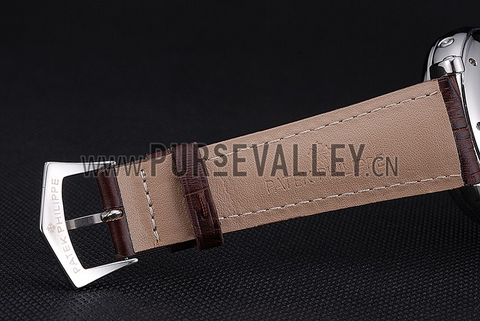 Patek Philippe Grand Complications Stainless Steel Case White Dial Roman Numerals Brown Leather Bracelet 622257