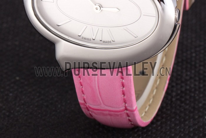 Chopard Luxury Silver Bezel with White Dial and Pink Leather Strap 621543