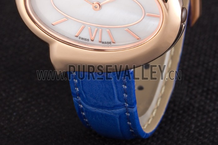 Chopard Luxury Gold Bezel with White Dial and Blue Leather Strap 621544
