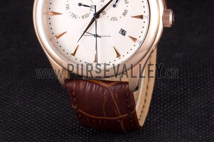 Jaeger Lecoultre Master Gold Bezel Brown Leather Band 621611