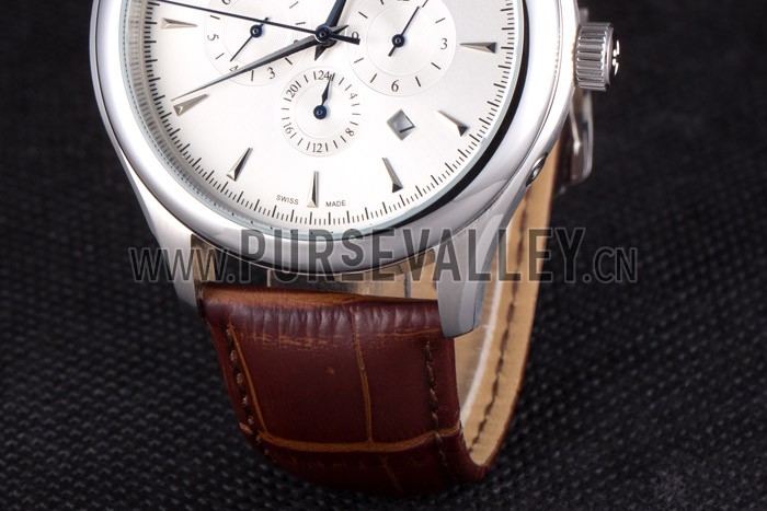 Jaeger Lecoultre Master Chronograph Silver Bezel Brown Leather Band 621612