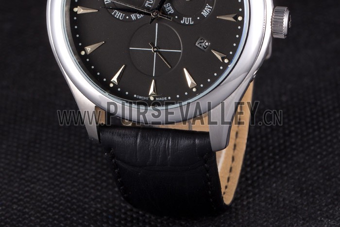 Jaeger Lecoultre Master Silver Bezel Black Leather Band 621615