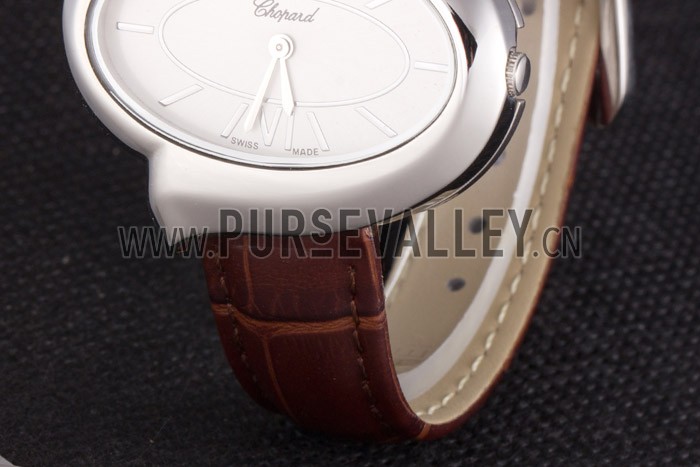 Chopard Luxury Silver Bezel with White Dial and Brown Leather Strap 621546