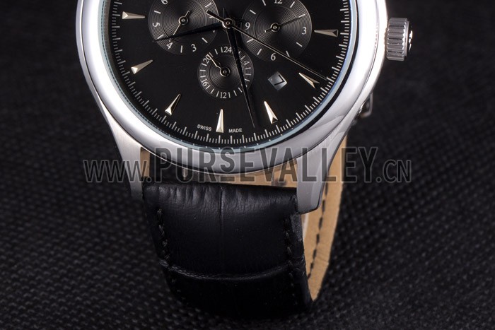 Jaeger Lecoultre Master Chronograph Silver Bezel Black Leather Band 621620