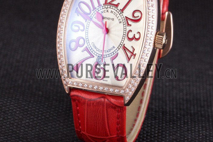 Franck Muller Casablanca Red Croco Leather Band Crystal Encrusted Bezel 621647