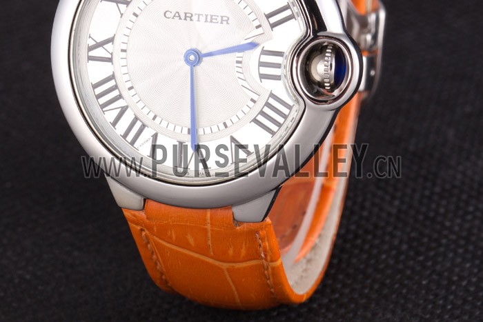 Cartier Ballon Bleu Silver Bezel with White Dial and Orange Leather Band 621550