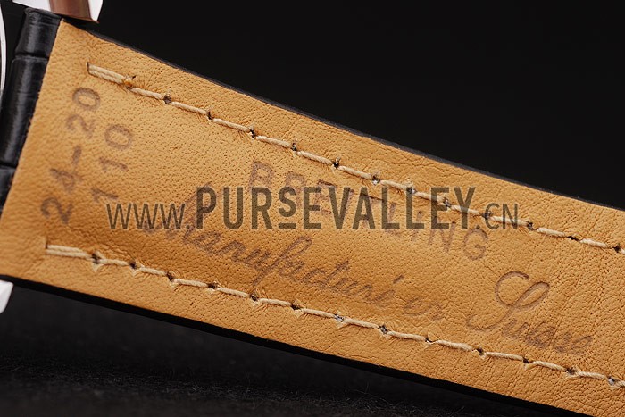 Breitling Transocean Black Dial Black Leather Strap Polished Stainless Steel Bezel