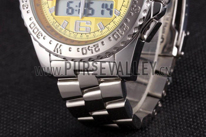 Breitling Certifie Yellow Dial Stainless Steel Strap Rose Gold Bezel