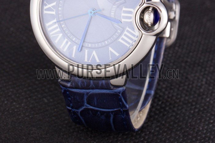 Cartier Ballon Bleu Silver Bezel with Dark Blue Dial and Dark Blue Leather Band 621555