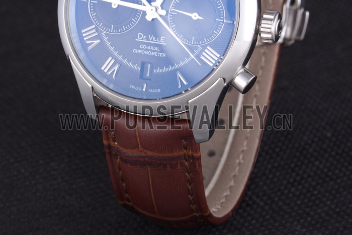 Omega DeVille Silver Bezel with Black Dial and Brown Leather Strap 621567