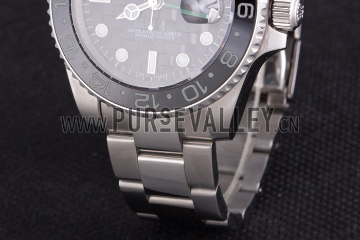 Rolex GMT Stainless Steel Bracelet with Black Enamel Bezel and Black Dial 621571