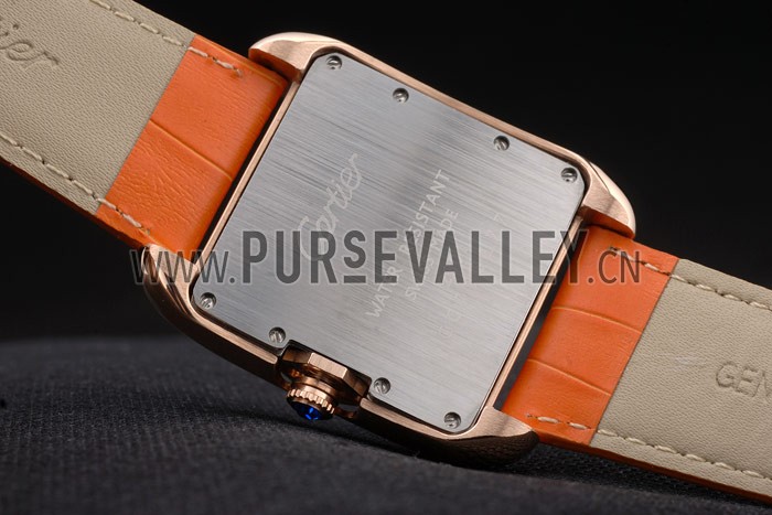 Cartier Tank Anglaise 36mm White Dial Gold Case Orange Leather Bracelet