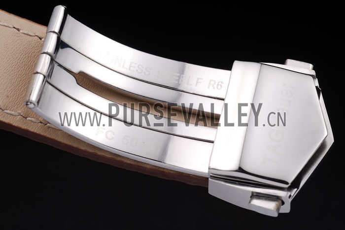Tag Heuer Monaco Brushed Stainless Steel Case White Dial Brown Leather Strap 98173