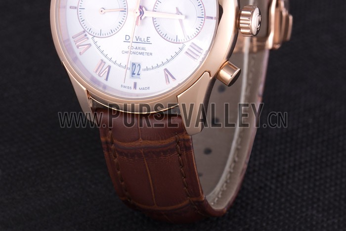 Omega DeVille Rose Gold Bezel with White Dial and Brown Leather Strap 621570