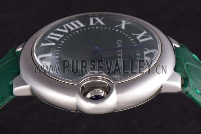 Cartier Ballon Bleu Silver Bezel with Green Dial and Green Leather Band 621553