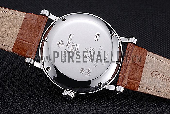 Patek Philippe Geneve Complications White Dial Stainless Steel Brown Leather Band 622142