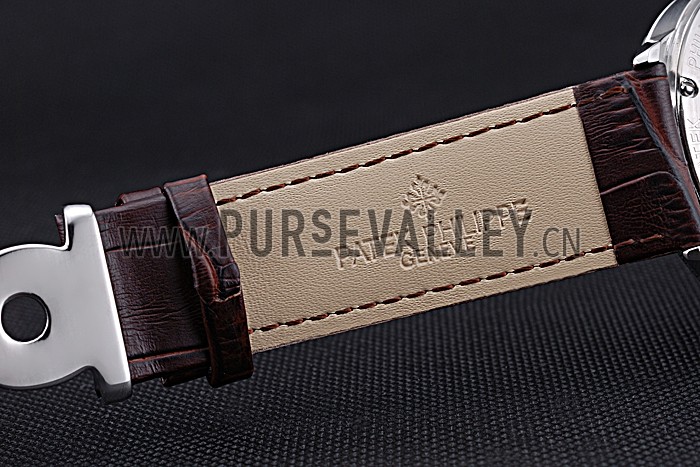 Patek Philippe Geneve Two Dial Gray Dial Stainless Steel Bezel Brown Leather Band 622147