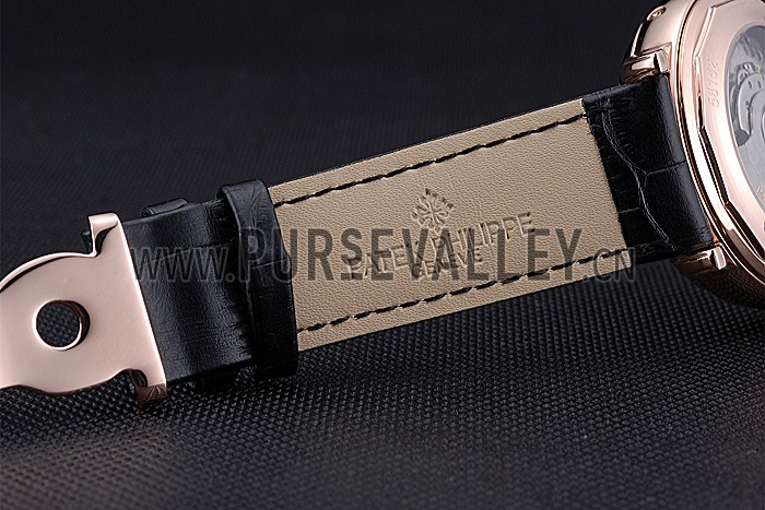 Patek Philippe Geneve Grand Complications Black Dial Tourbillon Rose Gold Bezel Black Band 622157