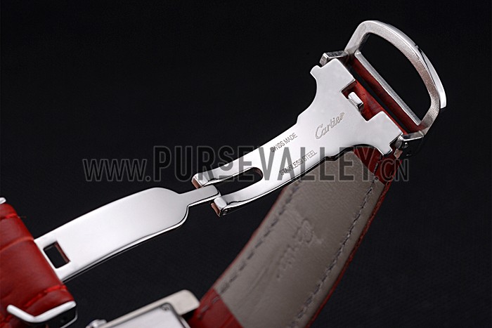 Cartier Tank MC Stainless Steel Diamond Case White Dial Red Leather Strap 622173