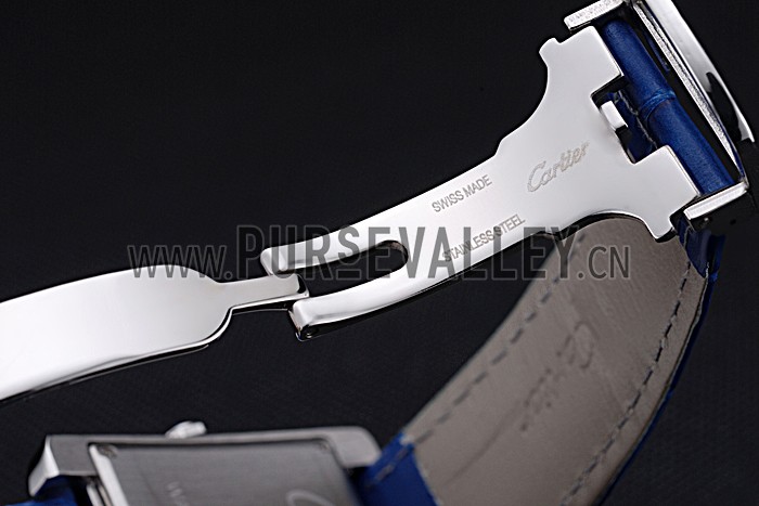 Cartier Tank MC Stainless Steel Case Blue Dial Blue Leather Strap 622178