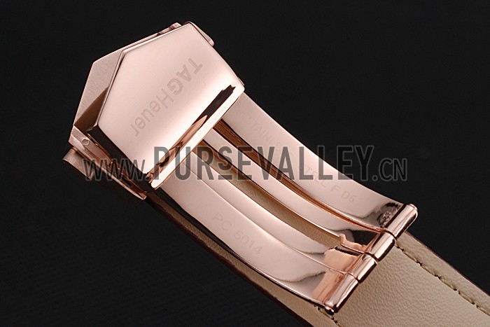 Tag Heuer Carrera Rose Gold Case White Dial Brown Leather Strap 98244