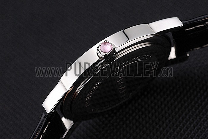 Bvlgari Black Dial Stainless Steel Case Black Leather Bracelet 622431