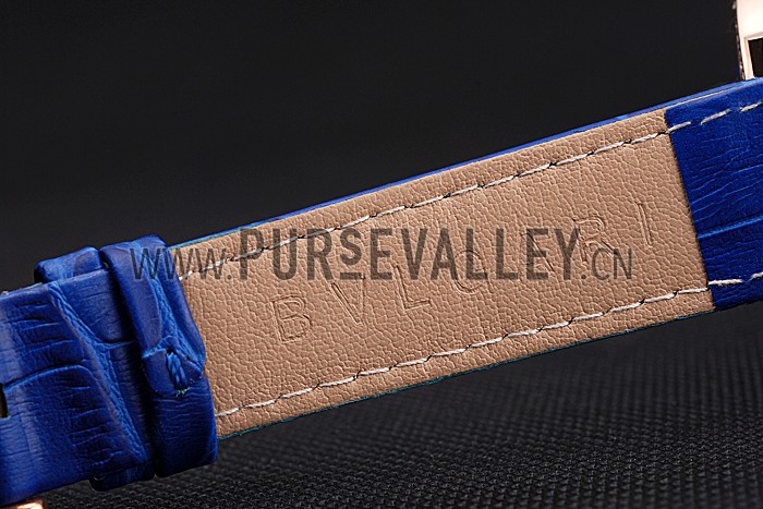 Bvlgari White Dial Diamond Case Blue Leather Bracelet 622438