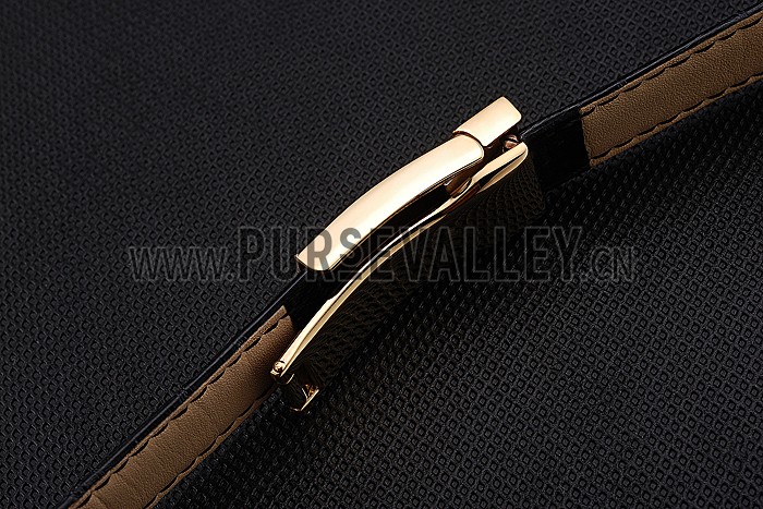 Rolex Black Leather with Gold Clasp Bracelet 622496