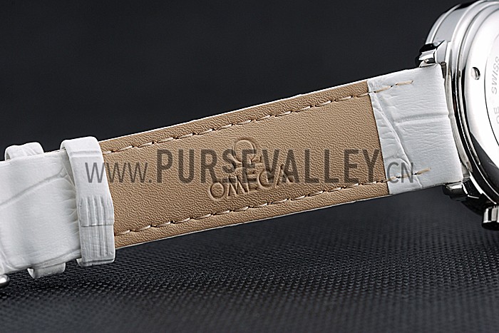 Omega De Ville Chronograph White Dial Stainless Steel Diamond Case White Leather Bracelet 622453