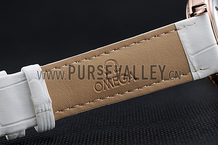 Omega Speedmaster Chronograph White Dial Gold Diamond Case White Leather Bracelet 622455