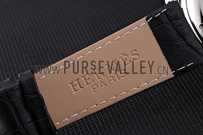 Hermes Classic Croco Leather Strap White Dial 801403