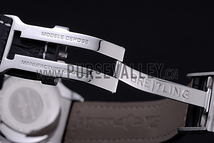 Breitling Chronomat 44 Black Dial with White Subdials Black Leather Bracelet 622511