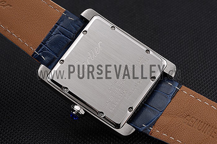 Cartier Tank MC White Dial Stainless Steel Case Blue Leather Strap 622575