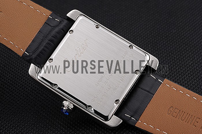 Cartier Tank MC White Dial Stainless Steel Case Black Leather Strap 622576