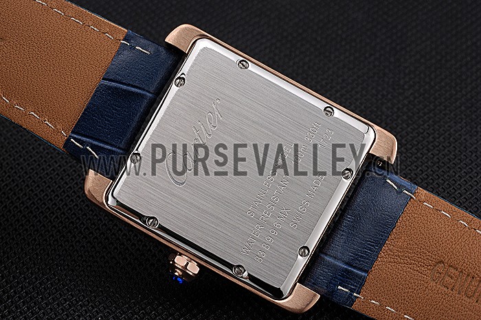 Cartier Tank MC White Dial Gold Case Blue Leather Strap 622577