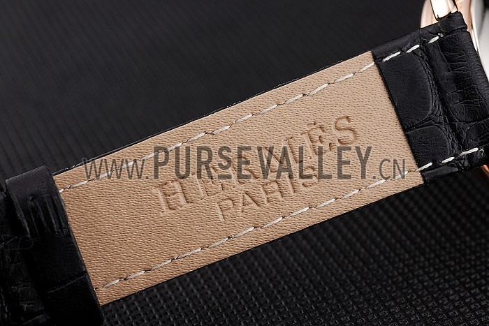 Hermes Classic Croco Leather Strap Black Dial 801398