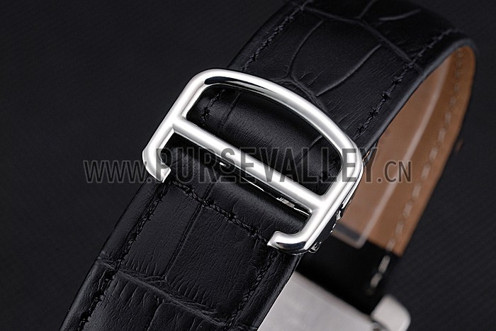 Cartier Tank MC White Dial Stainless Steel Case Black Leather Bracelet 622689