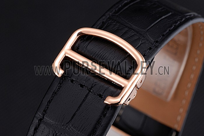 Cartier Tank MC White Dial Gold Case Black Leather Bracelet 622693