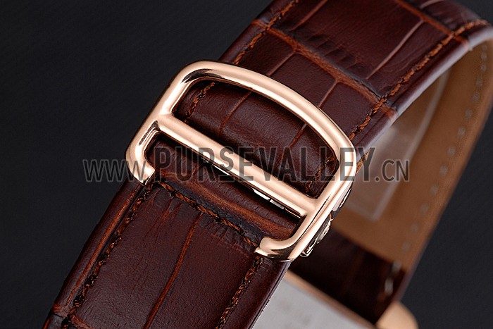 Cartier Tank MC Brown Dial Gold Case Brown Leather Bracelet 622696