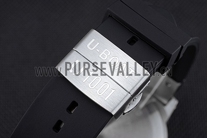 U-Boat Italo Fontana Black Carbon Dial Blue Hour Marks Stainless Steel Case Rubber Bracelet 622708