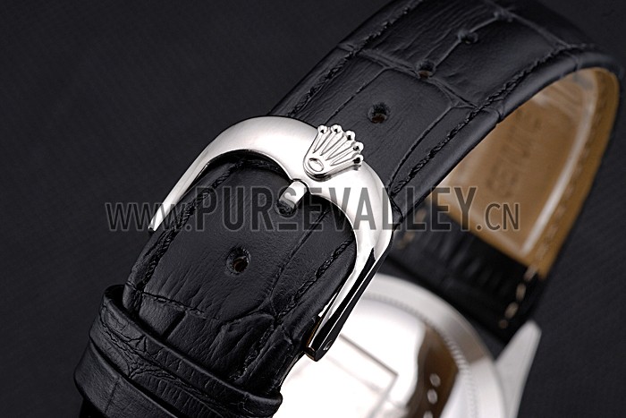 Rolex Cellini Black Dial Stainless Steel Case Black Leather Bracelet 622724