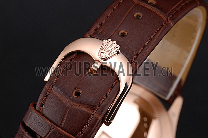 Rolex Cellini White Rose Dial Gold Case Brown Leather Bracelet 622725