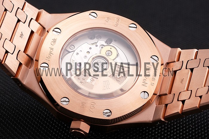Swiss Audemars Piguet Royal Oak Black Dial Rose Gold Case And Bracelet