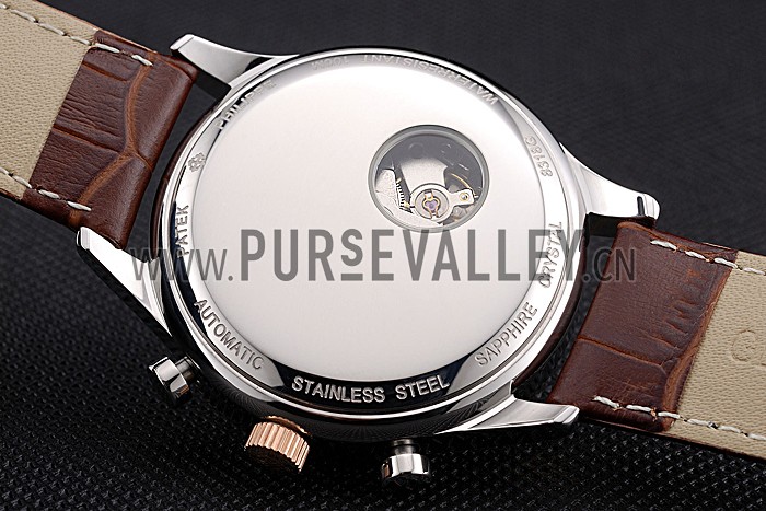 Patek Philippe Moonphase Chronograph White Dial Gold Case Brown Leather Strap 622843