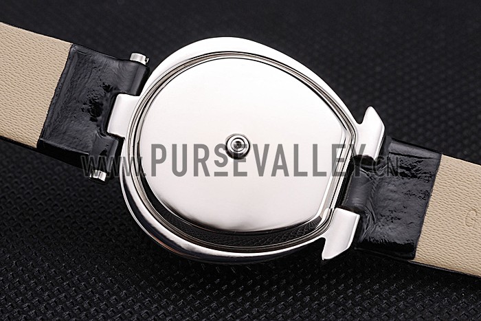 Omega Ladies Watch Pearl Dial Stainless Steel Case With Diamonds Black Leather Strap 622828