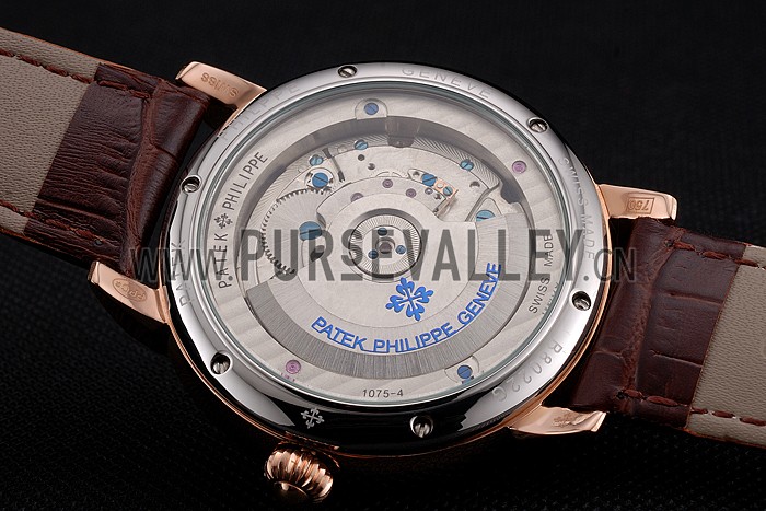 Patek Philippe Classic Tourbillon Power Reserve Black And White Dial Rose Gold Case Brown Leather Strap