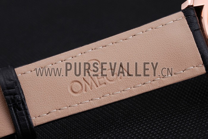 Omega De Ville Prestige Co-Axial Black Dial Rose Gold Diamond Case Black Leather Strap Roman Numeral