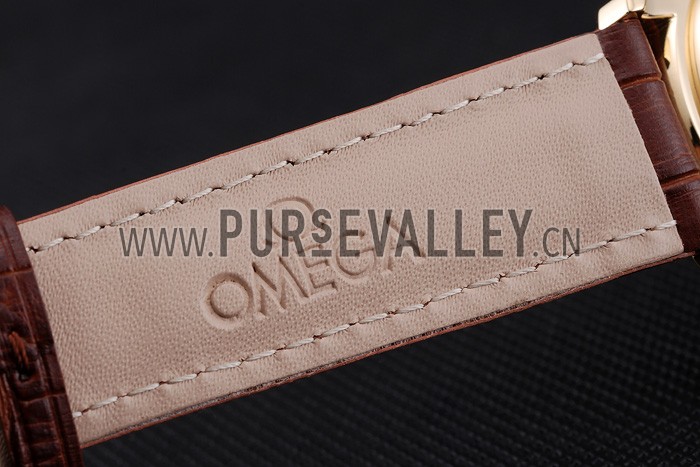 Omega De Ville Prestige Co-Axial White Dial Gold Case Brown Leather Strap Roman Numeral