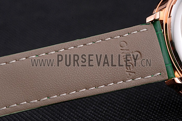 Omega DeVille Prestige Co-Axial Diamond Gold Case Mother-Of-Pearl Dial Green Leather Strap