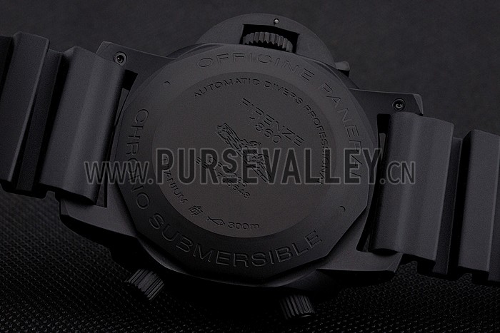 Panerai Luminor Submersible Flyback GMT Black Dial Yellow Markings Black Ionized Case Black Rubber Strap